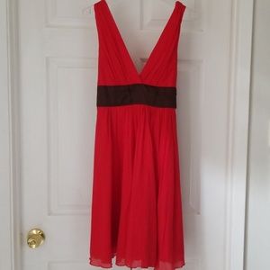 Deep Orange Cocktail Dress with Brown Satin tie